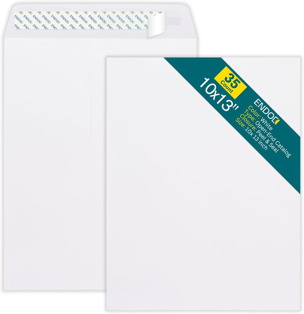 10X13 Envelopes Self Seal - 35 Pack - Open End White Mailing Envelopes for Catal