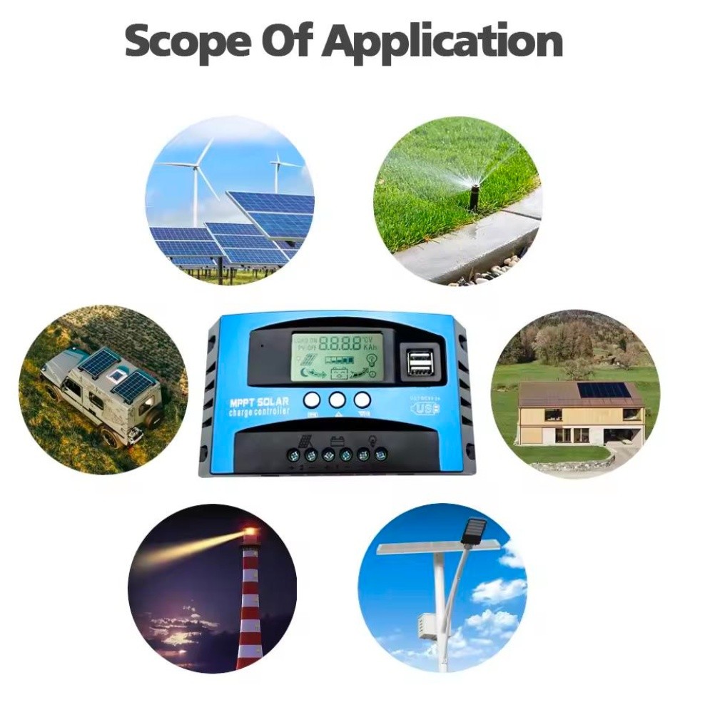 Solar Charge Controller MPPT 100A LCD Display 12V 24V Dual USB Solar Controller