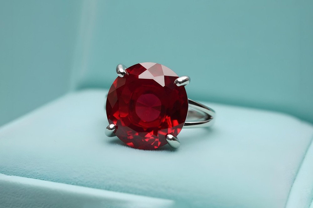 Sterling Silver Ruby Ring Handmade Round Cut Solitaire Engraved Gift
