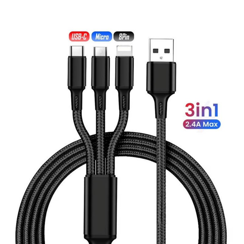 3in1 Fast USB Charging Cable Universal Multi Function CellPhone Charger Cord LOT