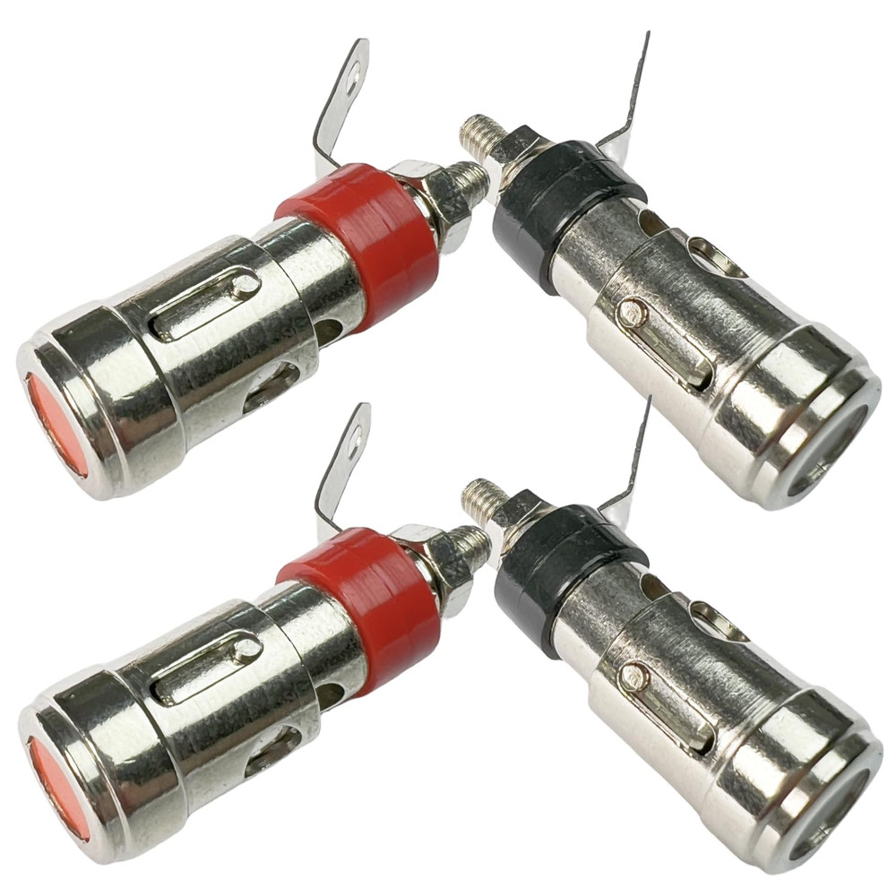 4-Pack Speaker Binding Post Terminals – Spring Loaded Banana Plug Jack Red/Black