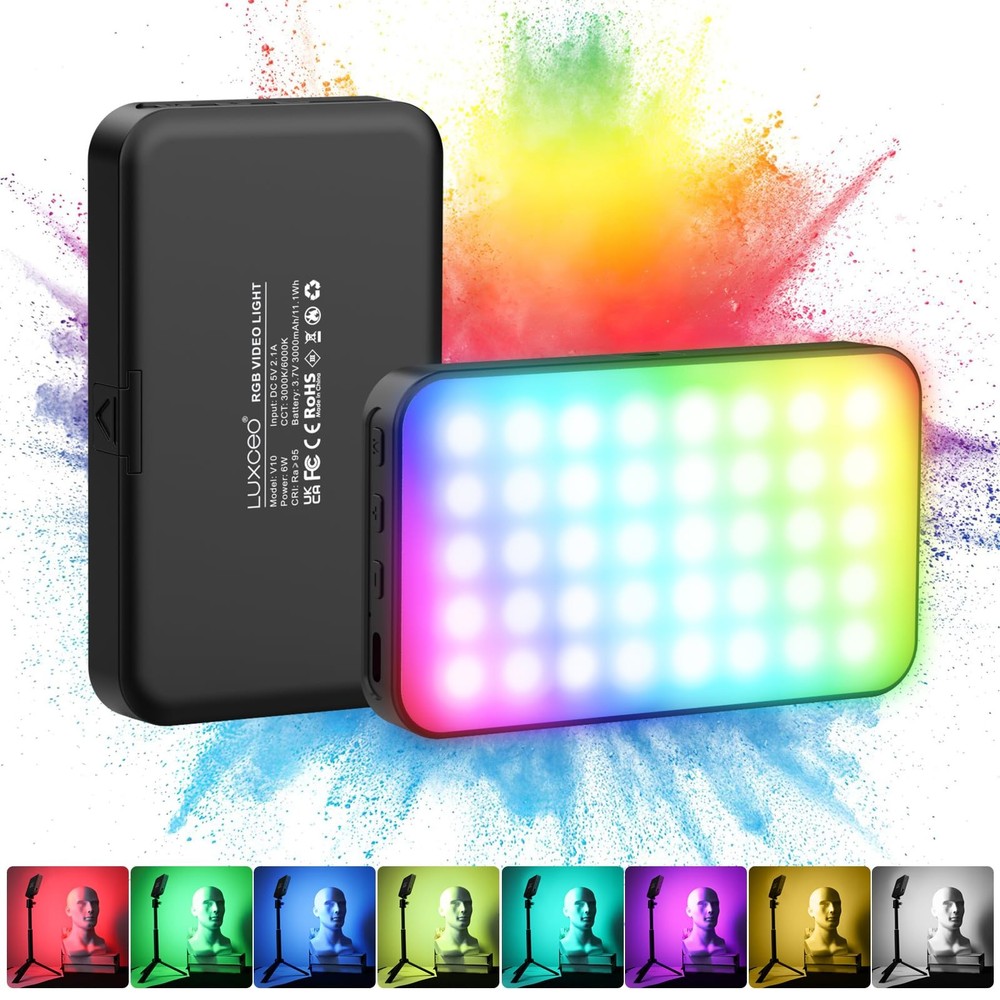 LUXCEO RGB Video Light, Portable LED Camera Light Panel, Dimmable 3000K-6000K...