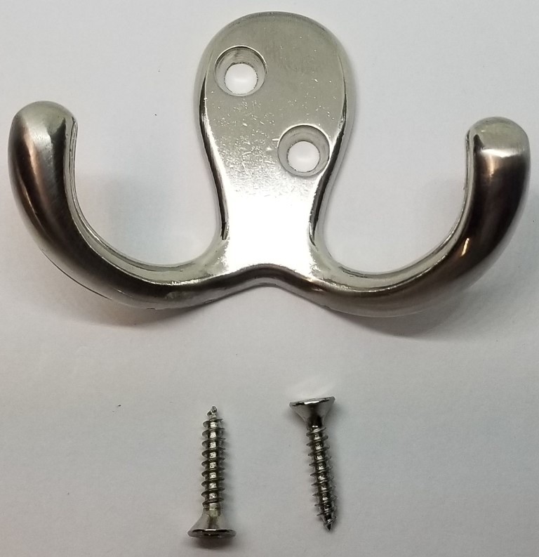 BRUSHED NICKEL Double Hook coat hat jacket wall vintage rustic octopus aluminum