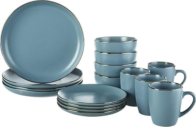 Pfaltzgraff Dinnerware Set 16-Pc Casual Blue Stoneware Dishwasher Safe