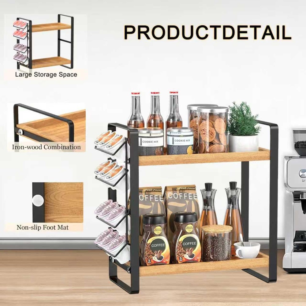 Coffee Station Organizer for Counter,Condiment Storage Caddy for Kitchen,2 Ti...