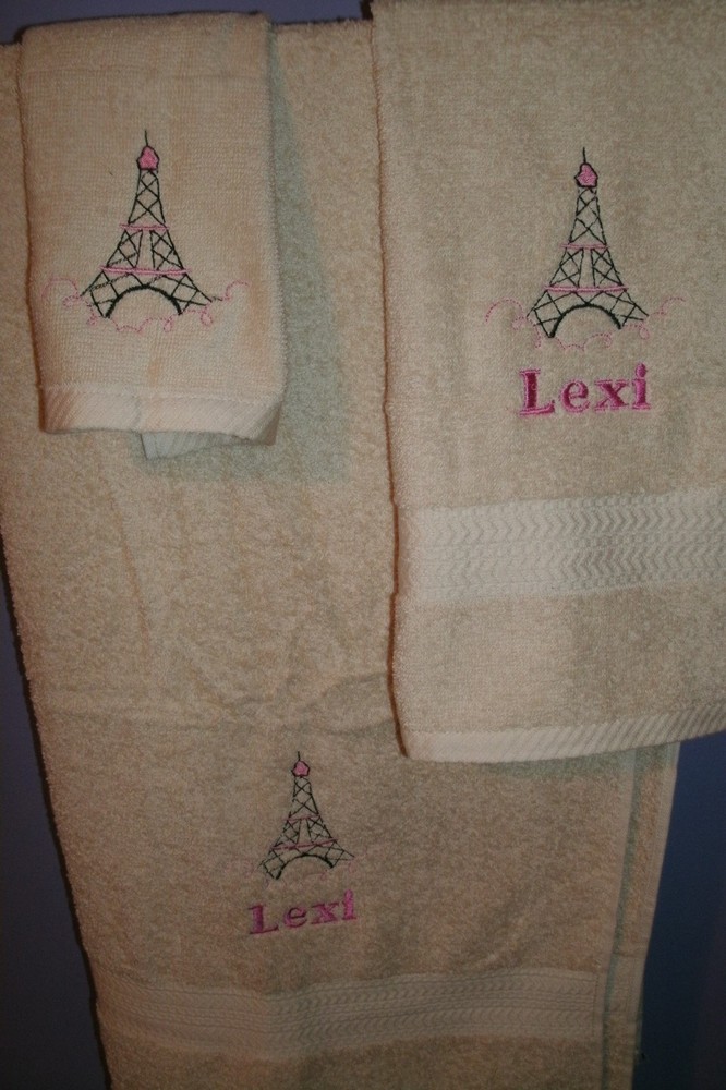 Eiffel Tower Paris Personalized 3 Piece Bath Towel Set Any Color