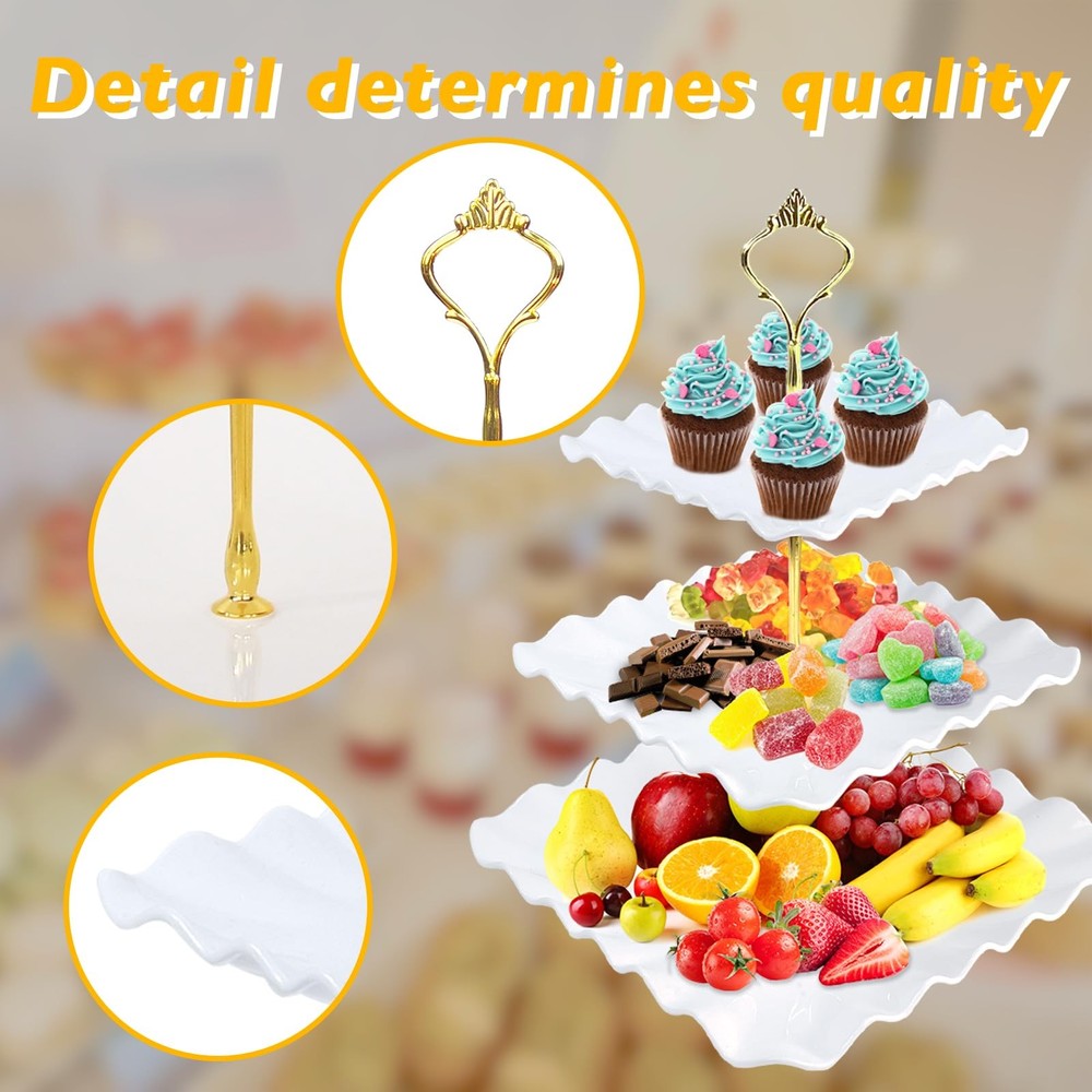 5 Pc Cupcake Stand Set - 2 Large 3-Tier Stands & 3 Rectangular Appetizer Plates