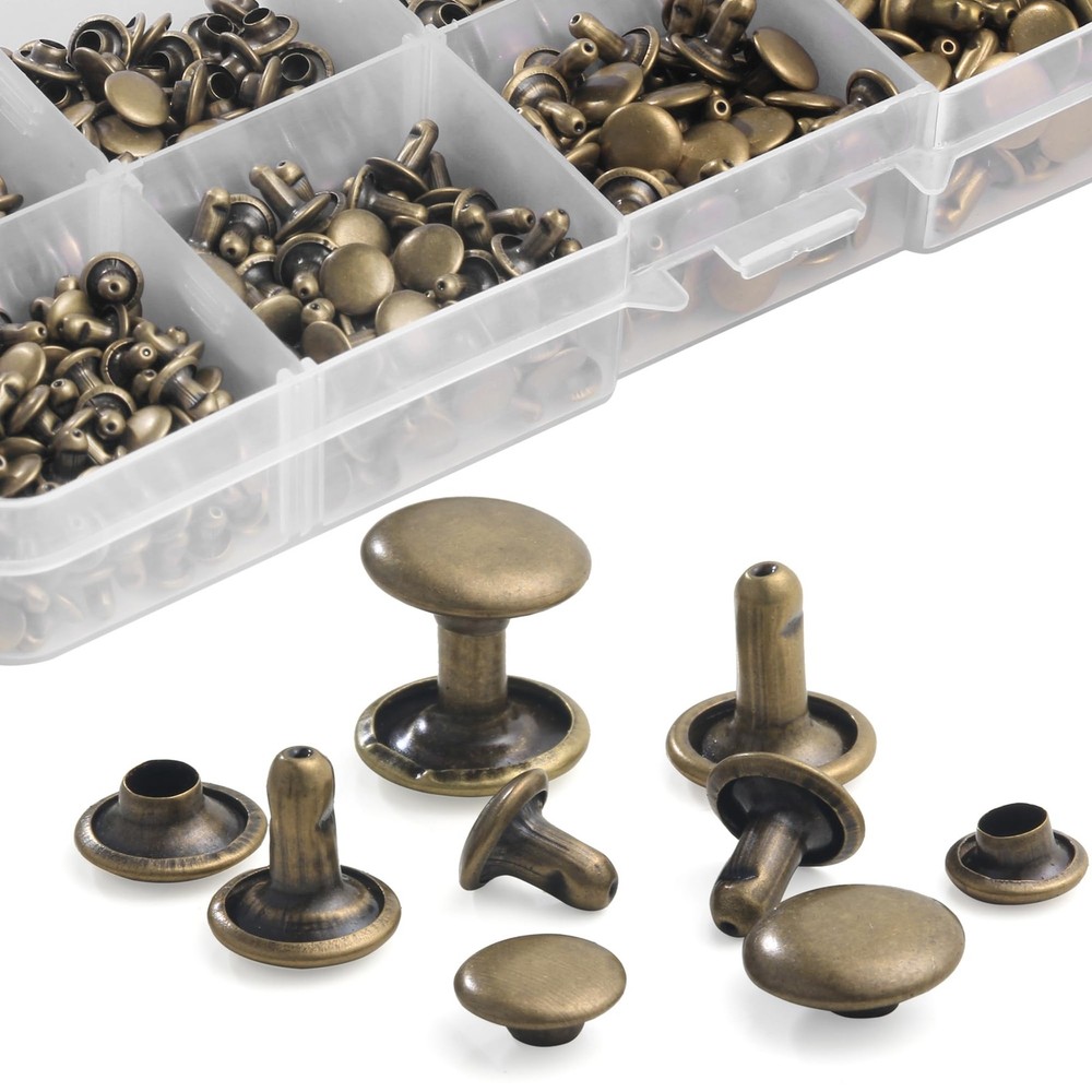 Leather Rivets Kit 340 Sets Double Cap Rivets with Crafting Tool Bronze