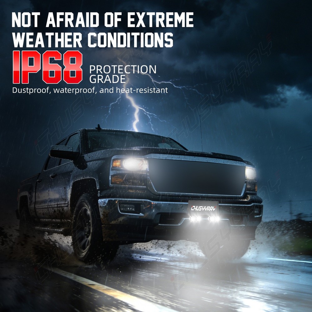 Front Bumper License Plate Mount Bracket Holder & 4pcs Led Work Light Bar White