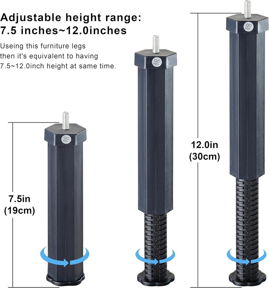 4 Pieces 12 Inch Bed Legs Replacement for Adjustable Bed Frame Base, Felt Bottom