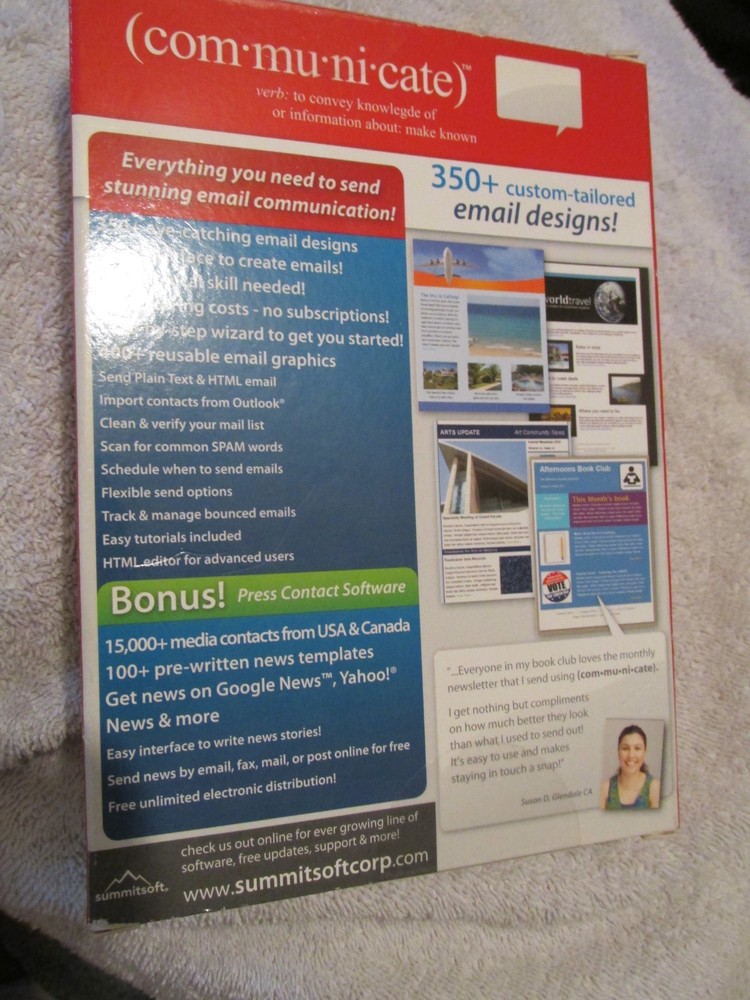 NEW (NOS) Windows 7 PC Software Summitsoft COM-MU-NI-CATE Email Designs Media Gr