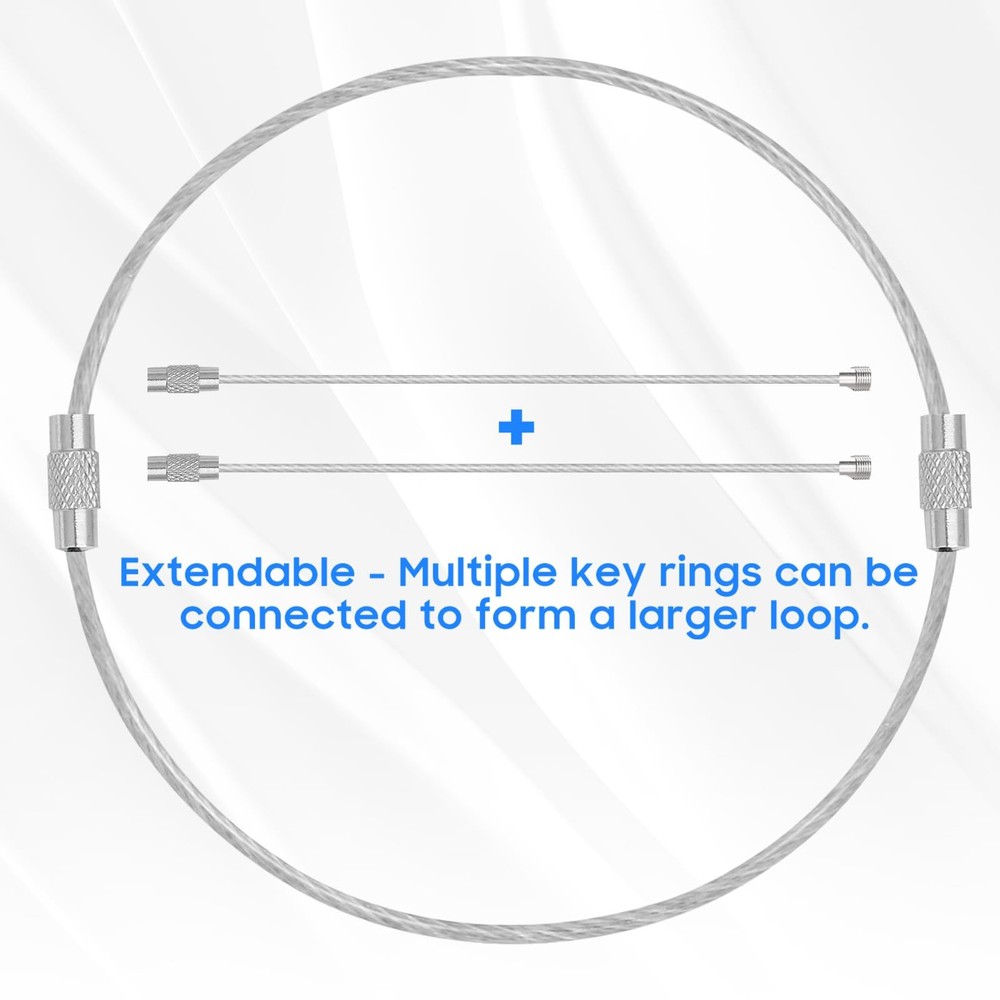 DFTOA-30 Pack 6 inch Extendable Wire Keychain Cable/Luggage Large, Silvery