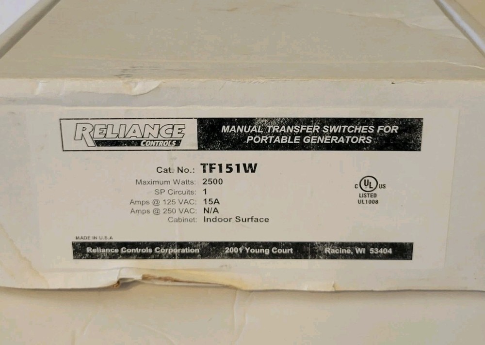 Reliance TF151W Transfer Switch - Gray (NEW IN BOX)