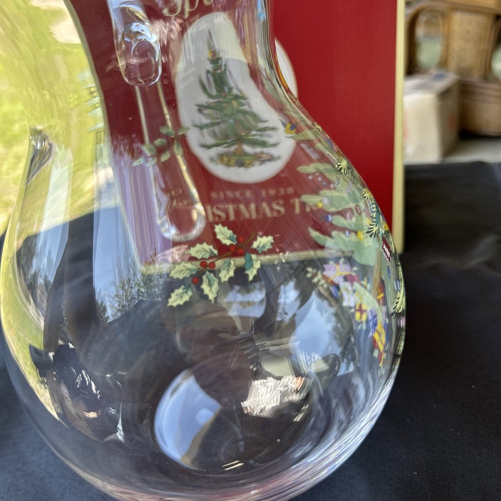 Spode Christmas Tree Glass Pitcher with Handle, 96oz., NEW!