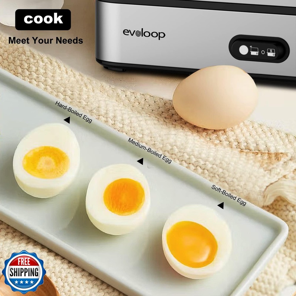 Evoloop Rapid Egg Cooker Electric 6 Eggs Capacity, Soft, Medium, Hard Boiled,
