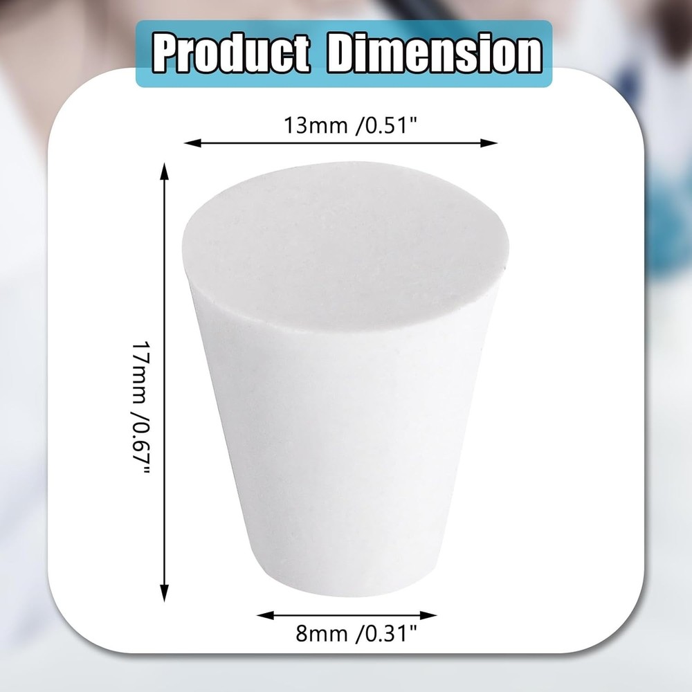 20 Pcs Solid Rubber Stoppers, White 000# Tapered Lab Plugs, 13x8x17mm
