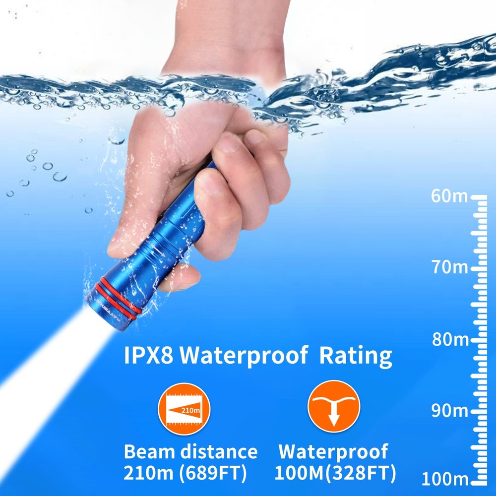 D2A Diving Flashlight Mini Scuba Dive Headlamp Underwater 100M Backup (blue)
