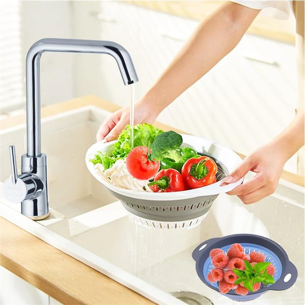 Collapsible Colander Set, Square Round Triangles Silicone Kitchen S... Fast Ship