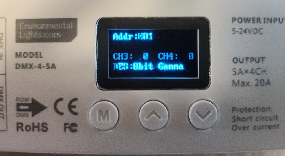 Environmental Lights DMX-5-4 LED DMX Decoder — 4 Ch x 5 A each — 5-24 VDC