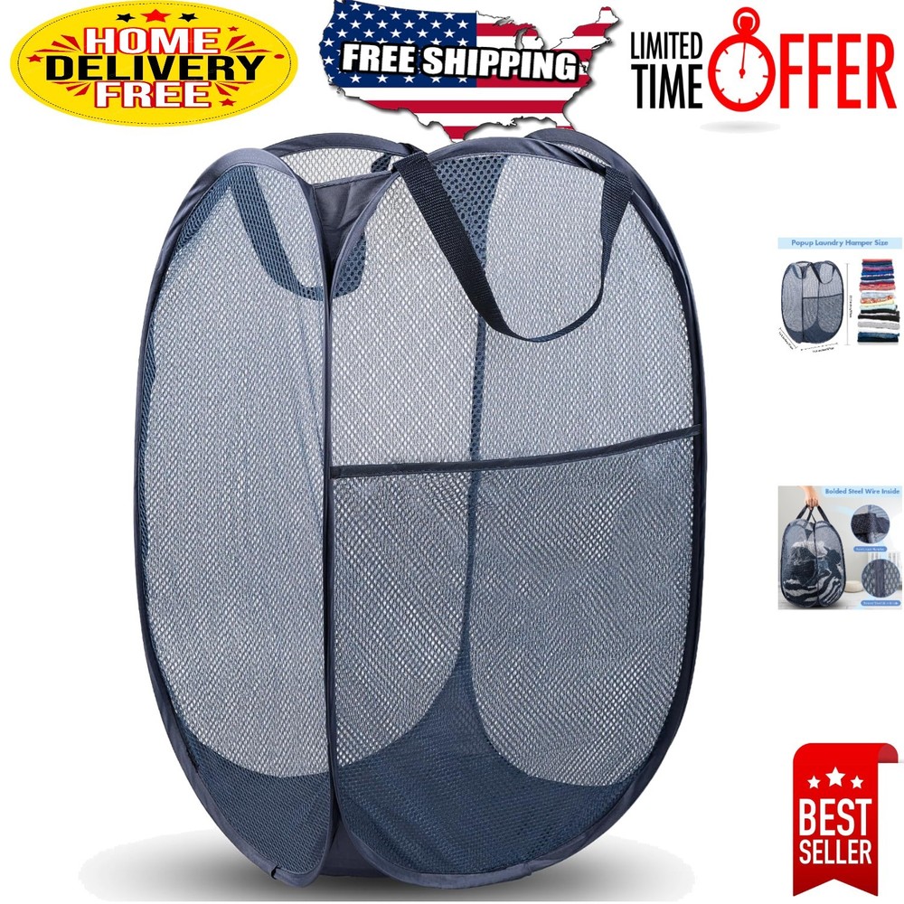 Classic Blue Pop Up Laundry Hamper - 70L Capacity for Easy Storage & Transport