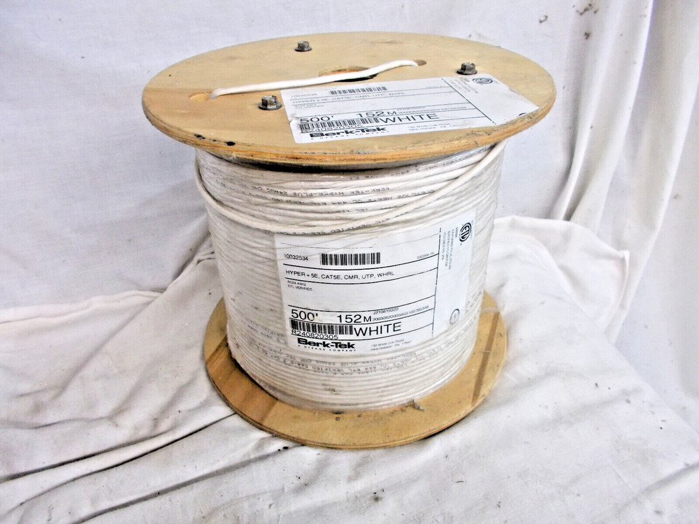 500 ft spool of Berk-Tek Category 5e cable-- white
