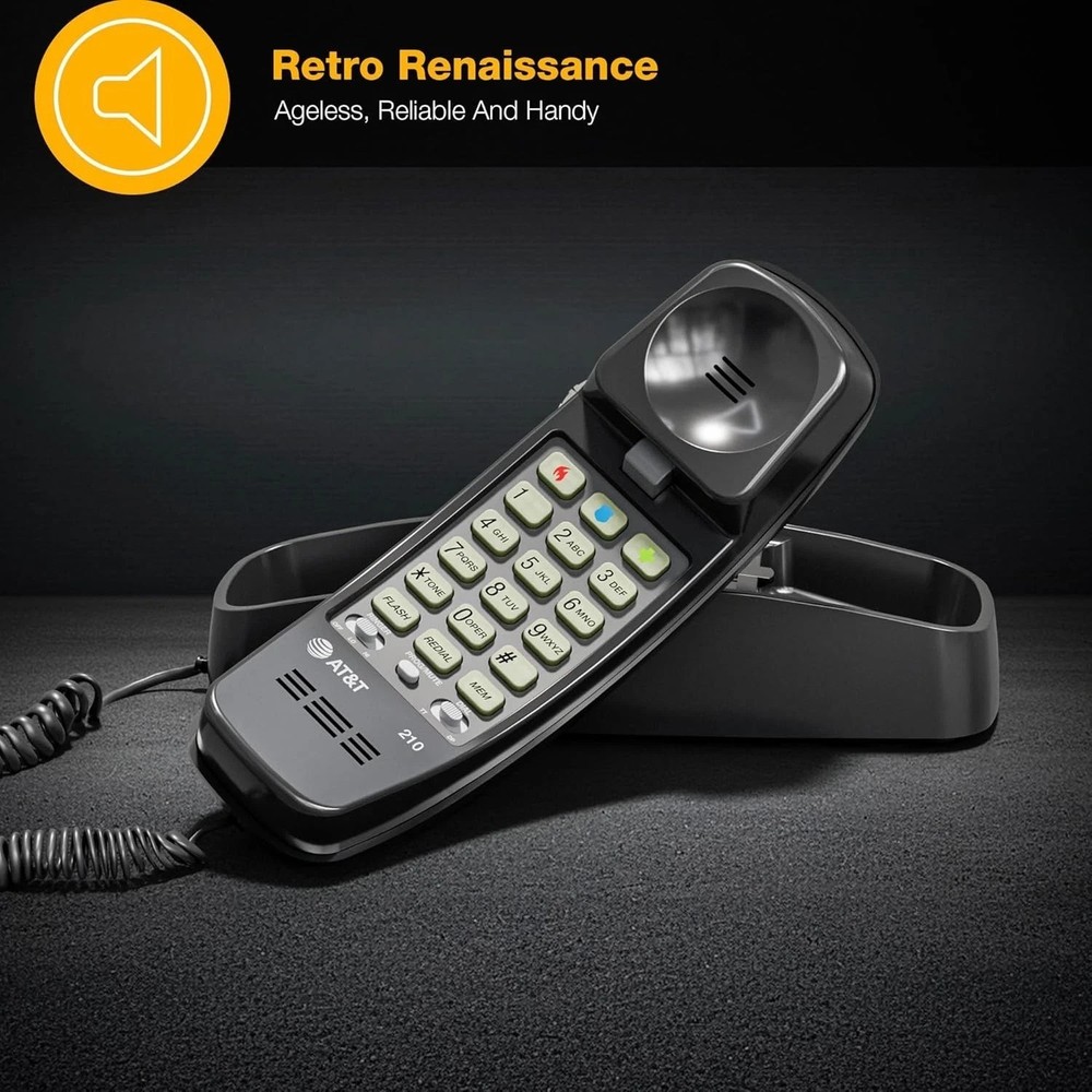 210 Basic Trimline Corded Phone - Wall-Mountable, Black, No AC Power Required