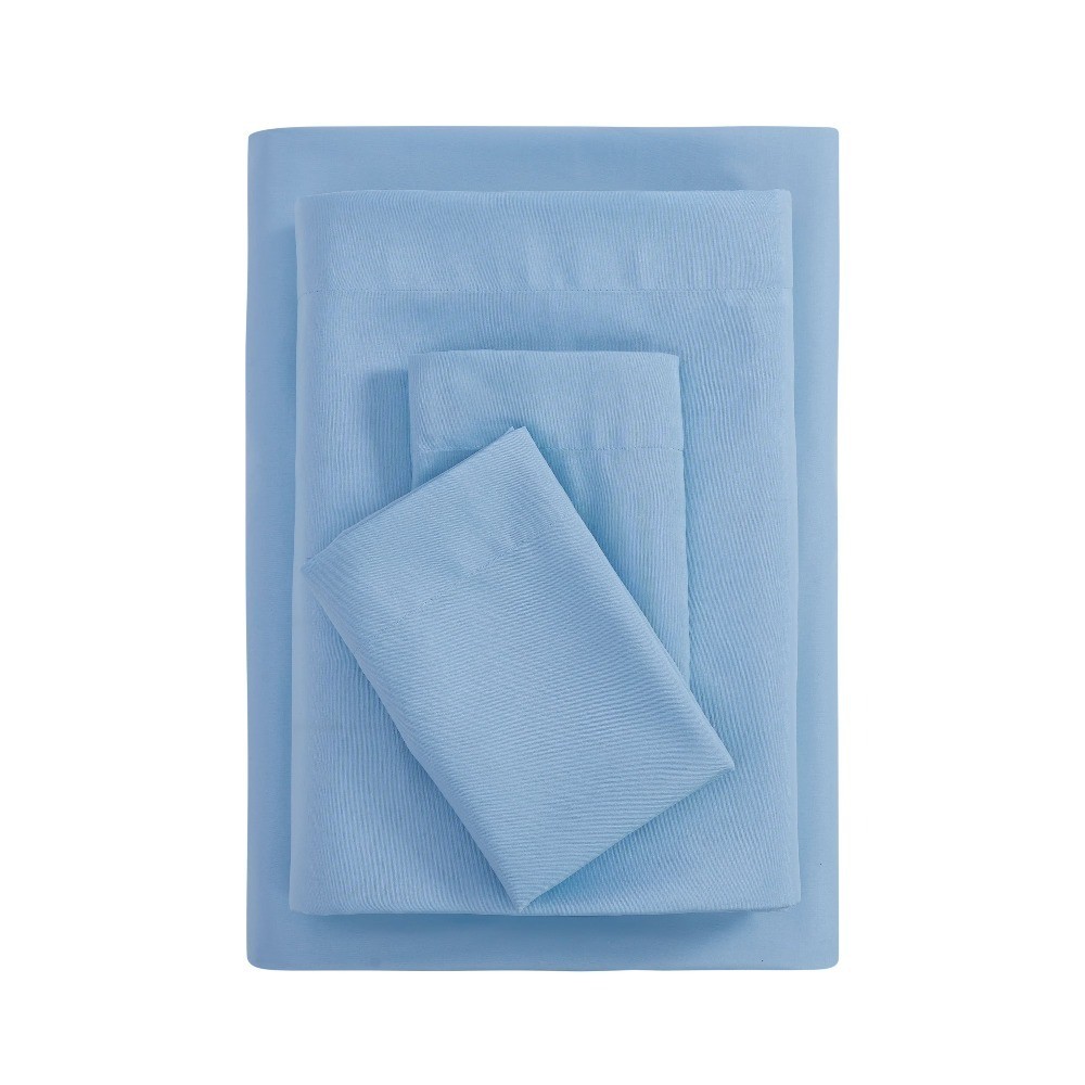 King Size 4-Piece Microfiber Sheet Set, Soft Light Blue Bed Sheets, Fitted