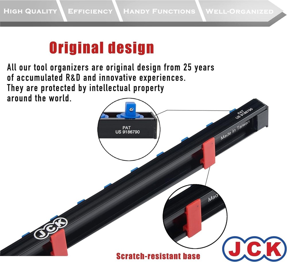 JCK Professional Quality Aluminum 1/4" Single Rail Socket Organizer