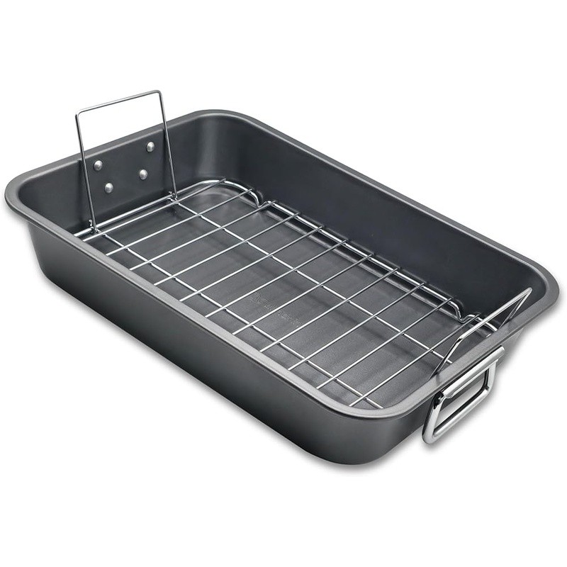 Double Layer Nonstick Roasting Pan Rack Oven Safe Durable Easy Clean Roast Meat