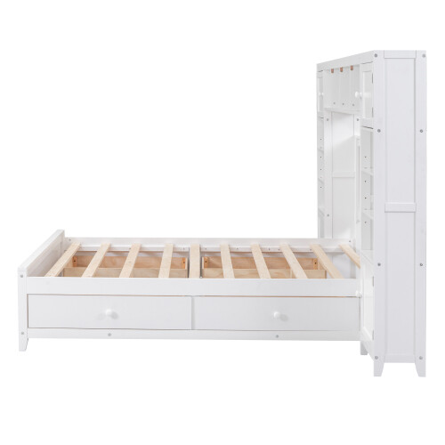 Solid Wood Platform Bed Frames with Storage Drawers All-in-One Cabinet and Shelf