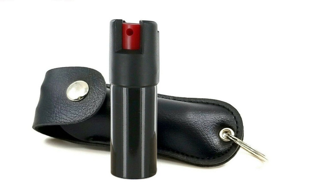 Pepper Spray .50oz Black Artificial Leather Key Chain Case ^^@#