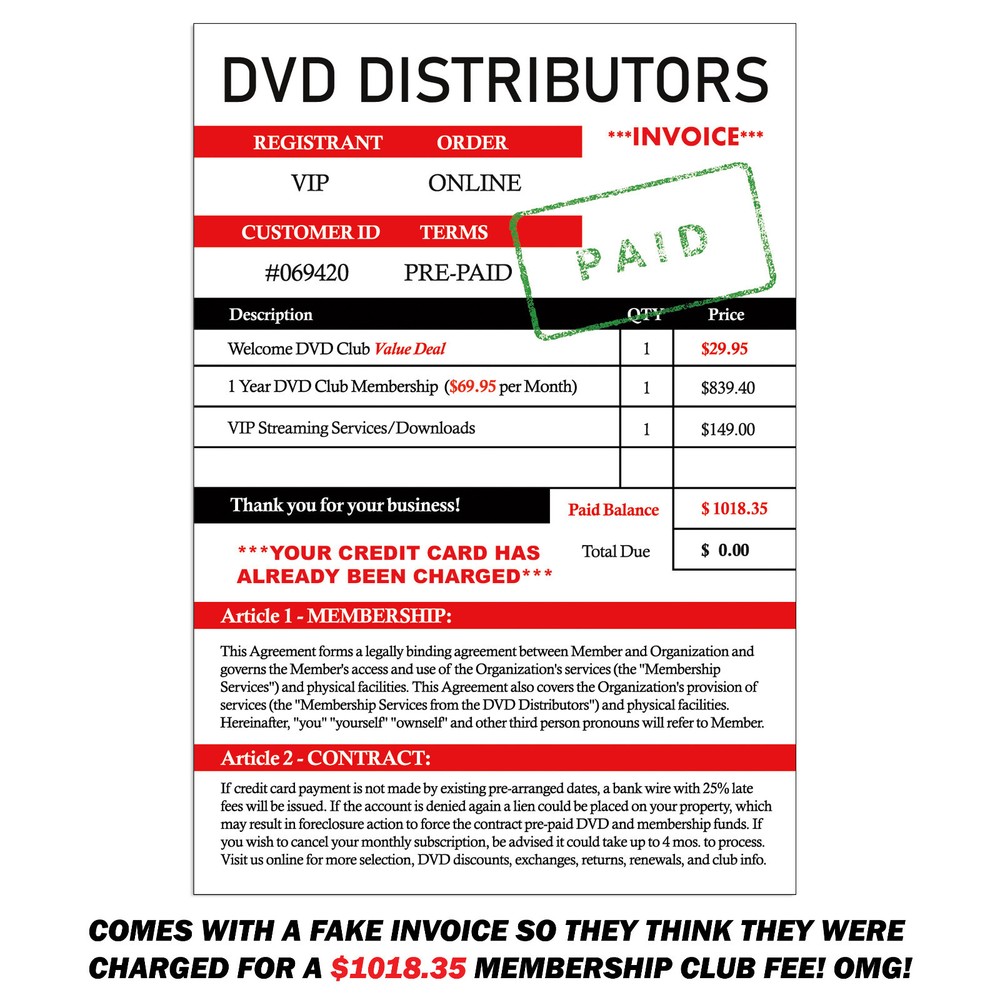 Corn Hub DVD and Fake Invoice Prank Mail Sent Anonymously!