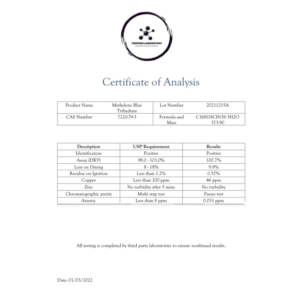 MB 1% Solution, 50 mL – Glass Bottle – Compass Laboratory