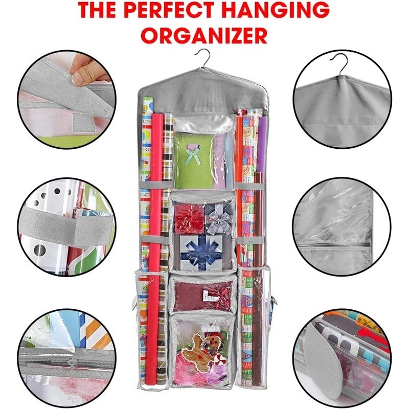 Hanging Organizer Gift Wrapping Paper Storage 10 Compartment Closet Solution New