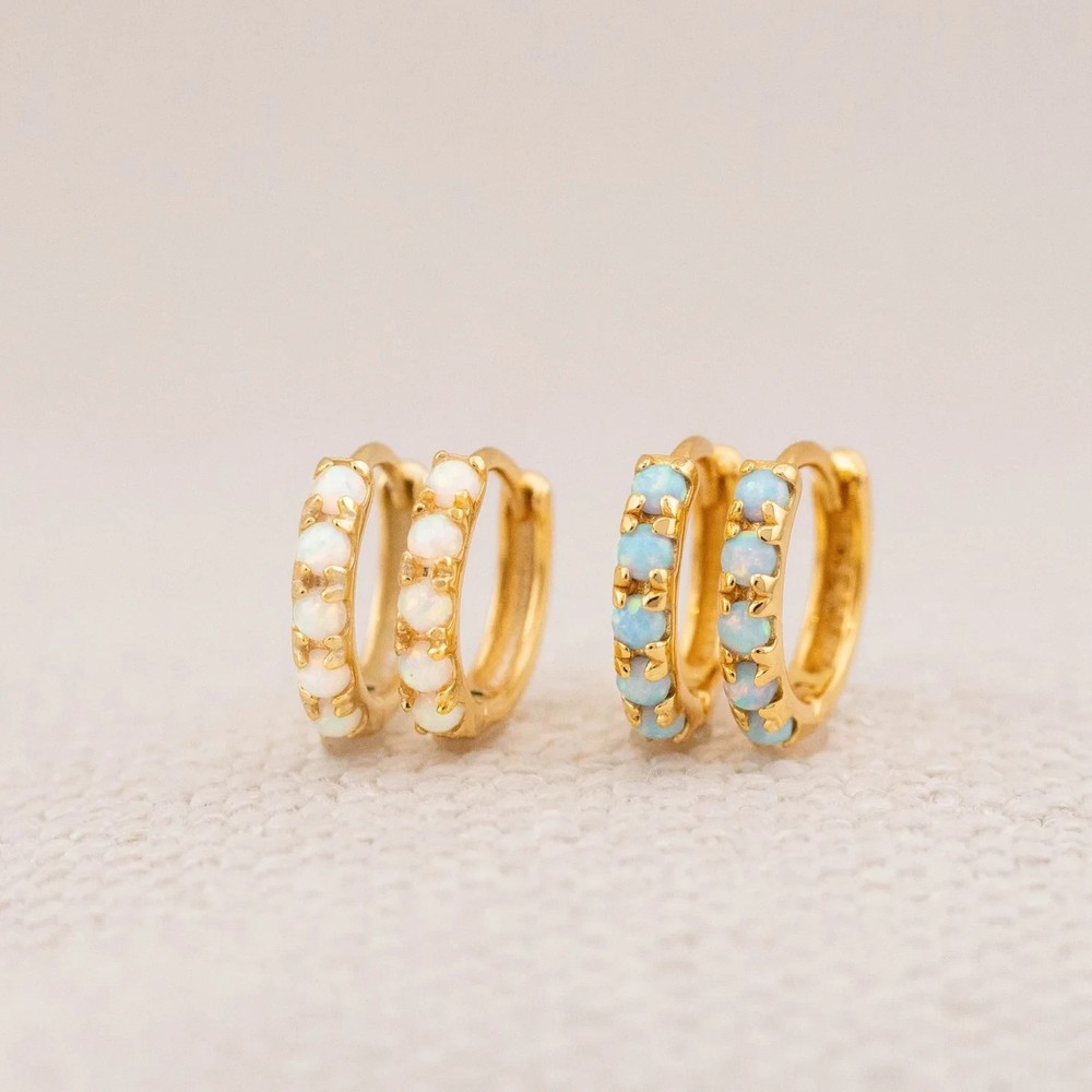 Dainty fire opal stones on solid Sterling Silver 925 huggie hoops