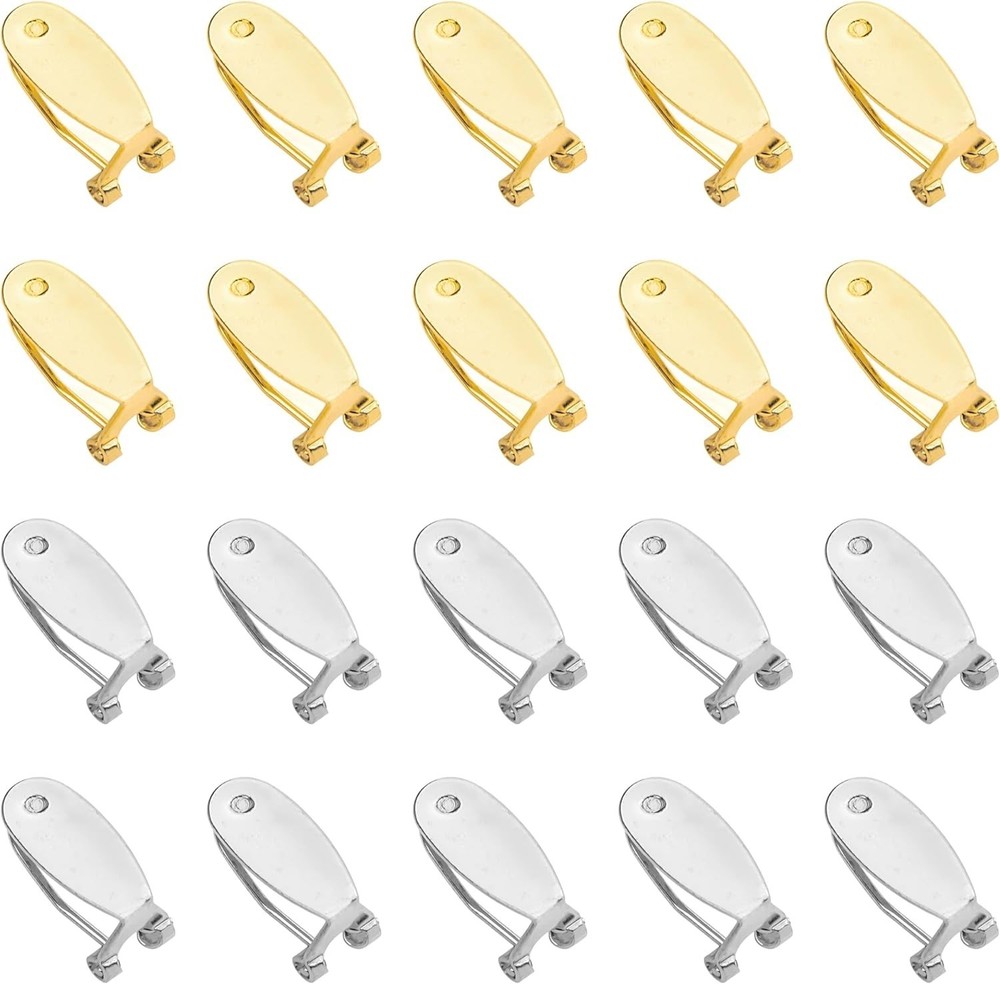 20PCS Fingernail Earring Post Backs, Hypoallergenic Clip Base Studs, Hinged Pads