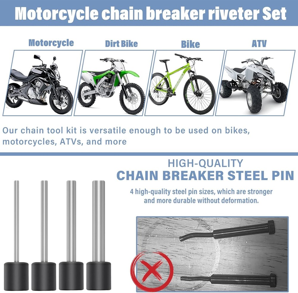 motorcycle chain breaker tool kit, 18-Piece rivet Set, Chain Link...