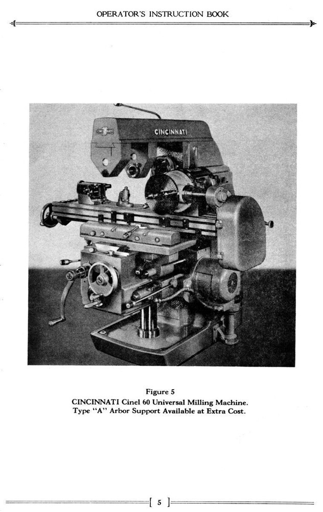 Cincinnati Cinel 60 Horizontal Milling Machine Operator Instructions Manual 1607