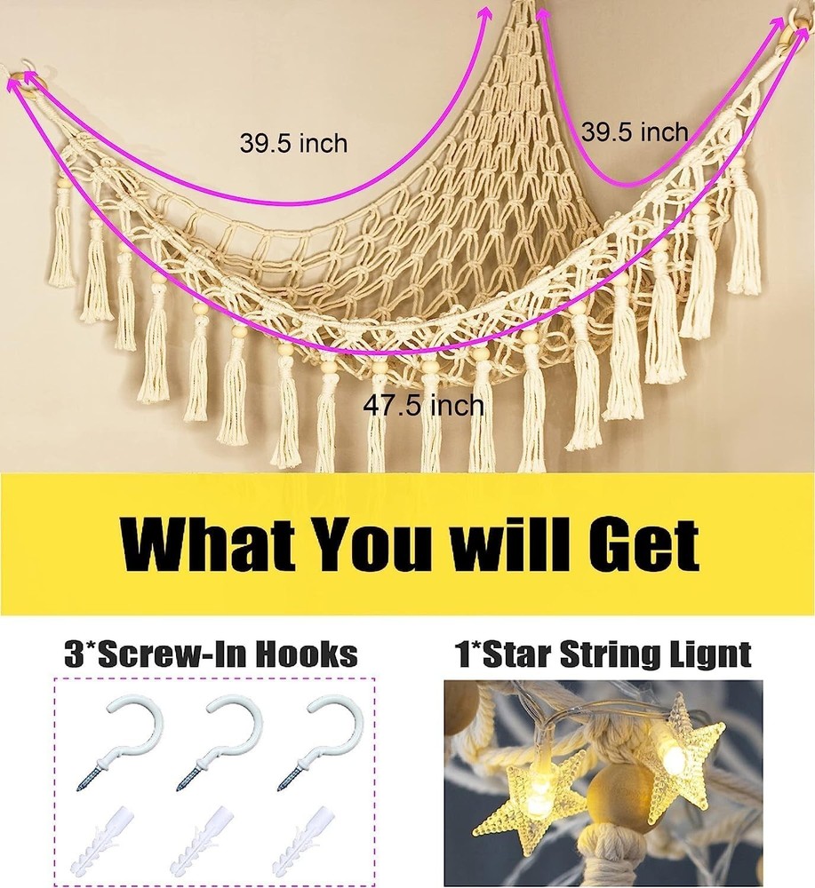 Lightweight Stuffed Animal Hammock with LED - Expandable Corner Organizer