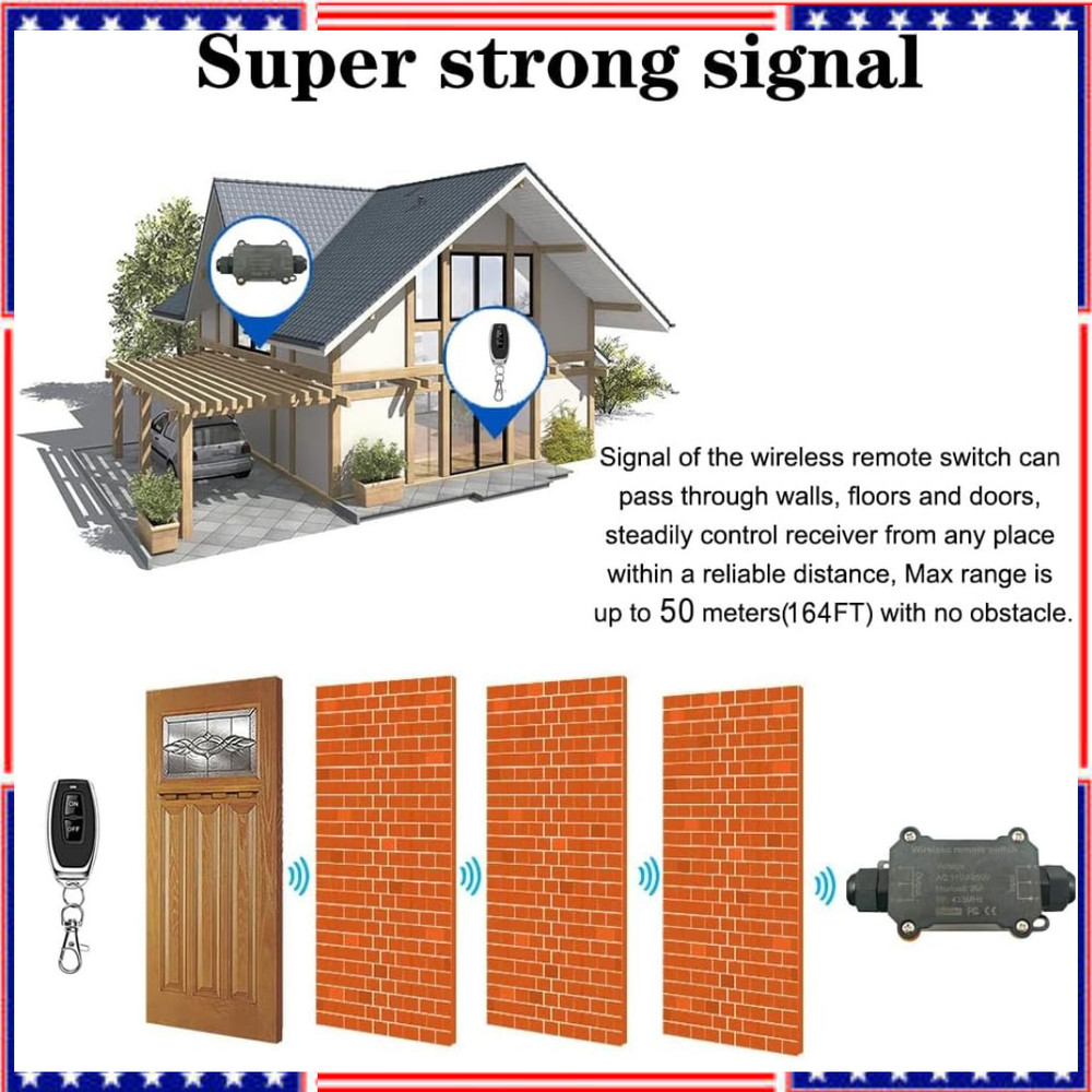 AC110V Waterproof Remote Control Power Switch with 164ft Long Range,AC110V/12...