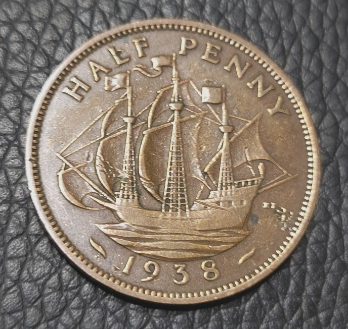 1938 Great Britain Half Penny Coin