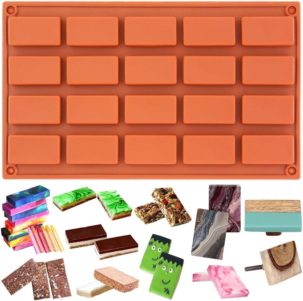 20 Cavities Rectangular Chocolate Candy Bar Silicone Mold Soap Cake BinD03