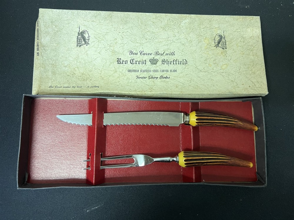 Reo Crest Sheffield Stainless Carving Set Rustic Handle