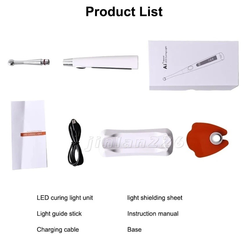 Dental Cordless LED Curing Light 4 Modes 1 Second Light Lamp Metal Head