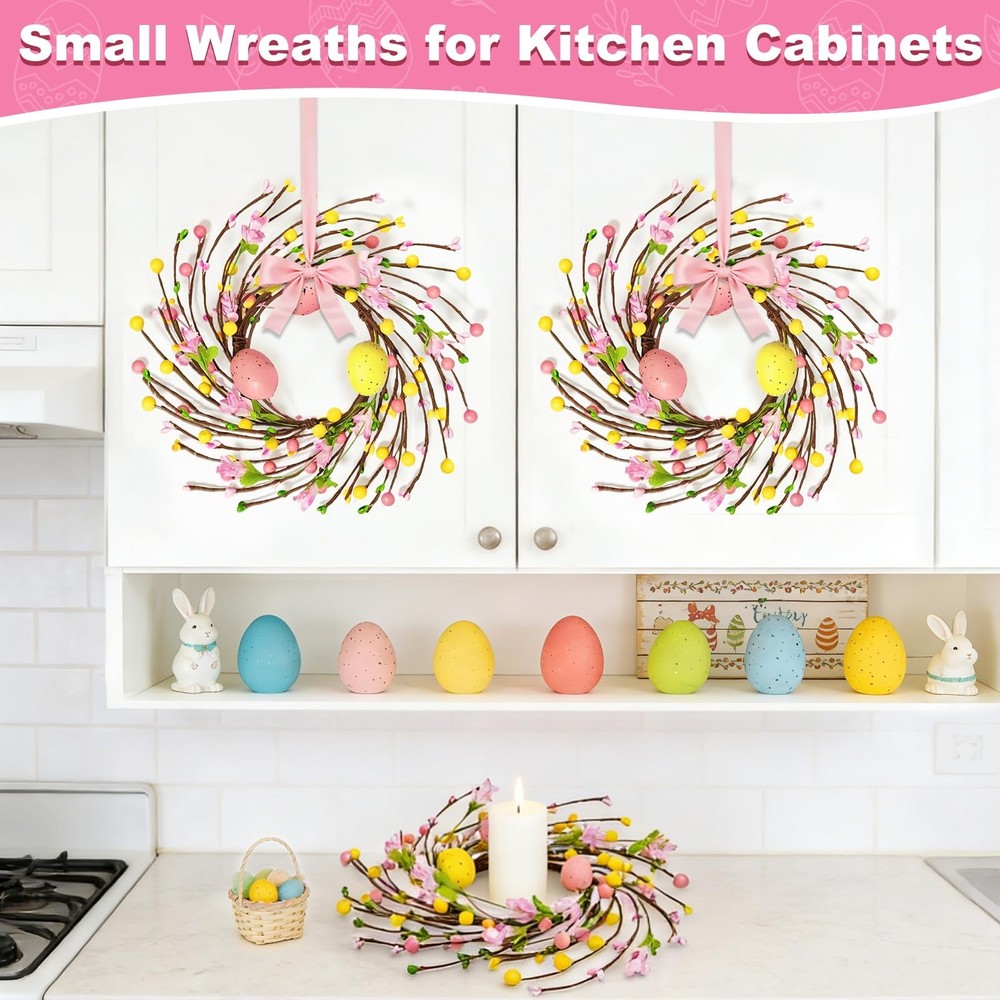 4 Pcs Easter Decorations Small Easter Wreath, 11 Inch Easter Decor Mini Easter..