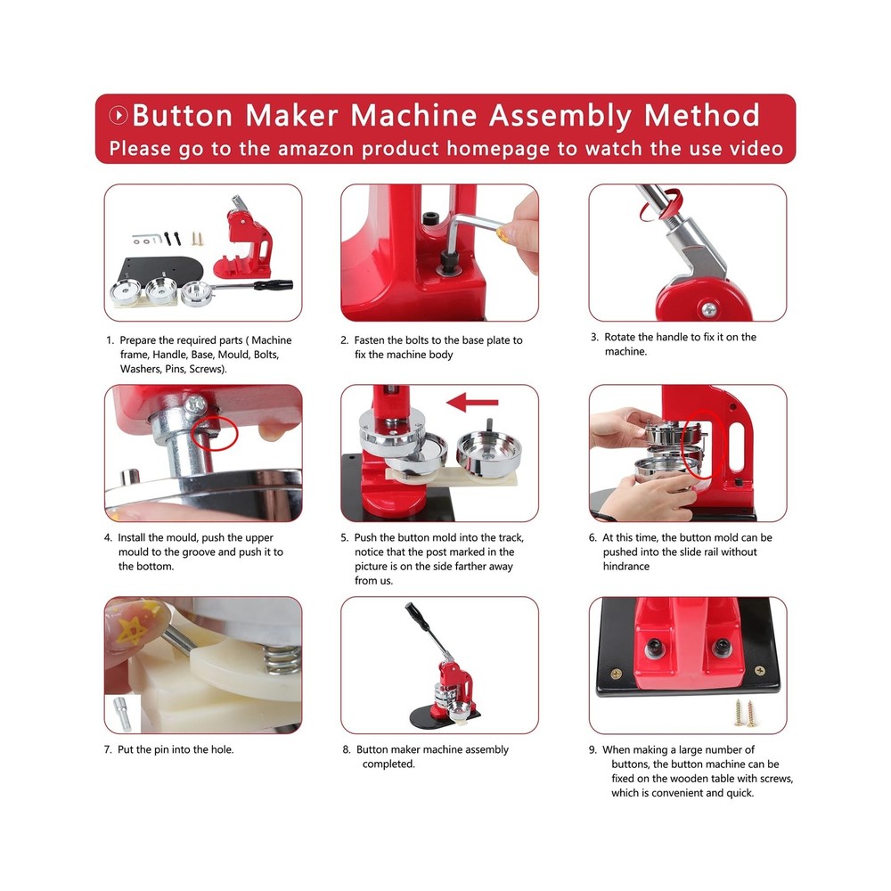 Button Maker Machine Set, Multiple Sizes Button Maker Machine 58+75mm, Push P...