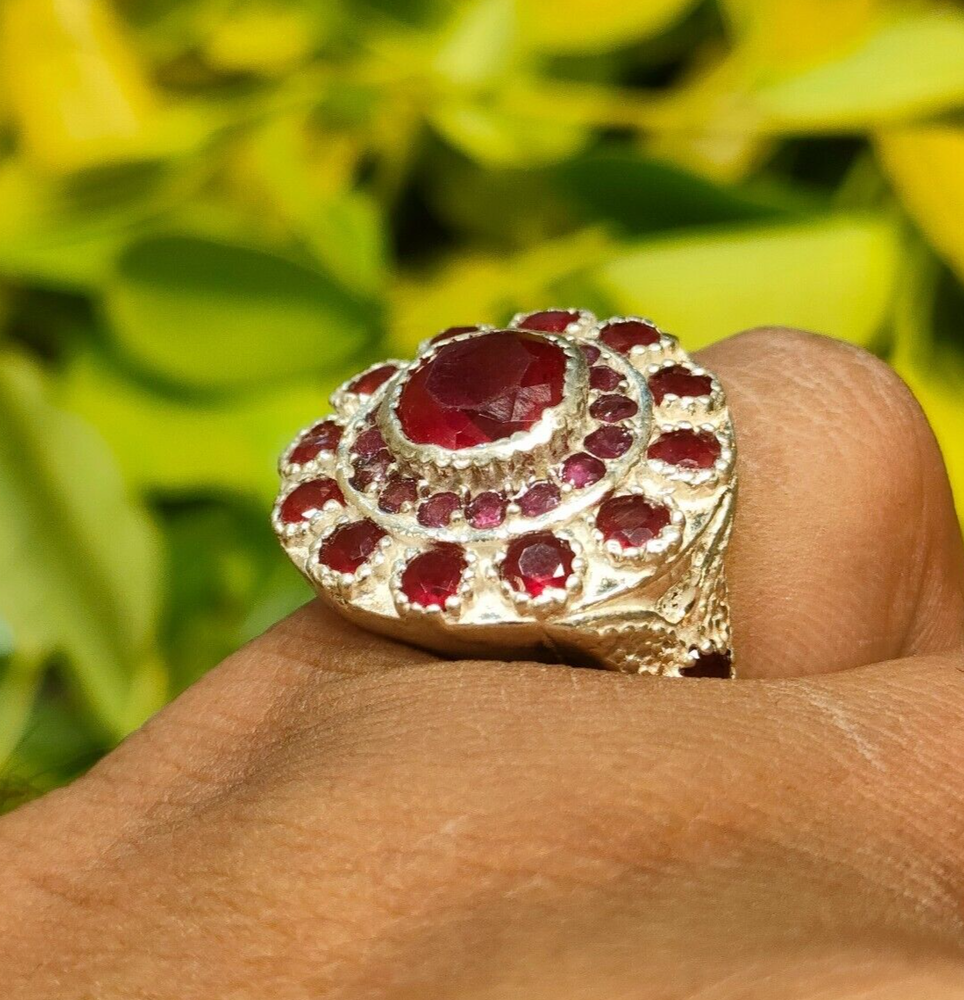 Natural Ruby Stone with Multi Ruby Stones Ring Sterling Silver 925 Antique Ring