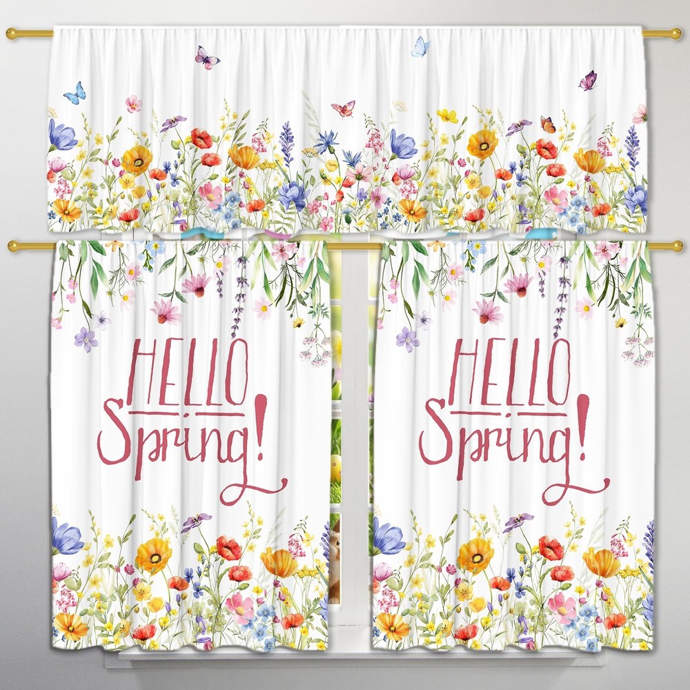 FUTBU Spring Florals Kitchen Curtains for Windows, Hello Spring Blooming Flow...