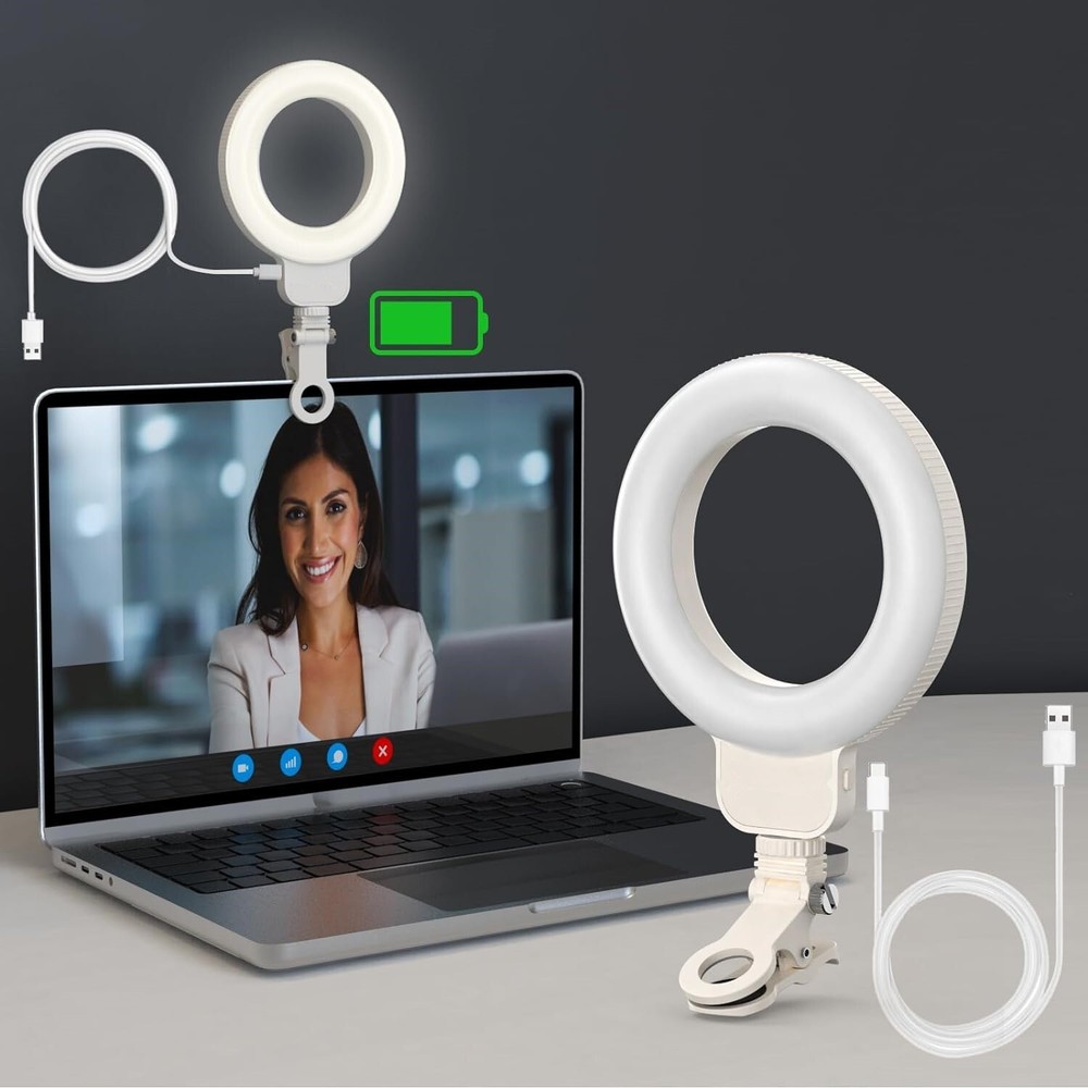 Video Conference Lighting Kit 600mAh Rechargeable, 4.5'' Computer Ring Light