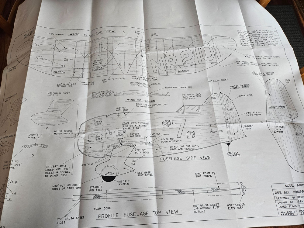 GEE BEE PLAN + CONSTRUCTION ARTICLE to Build a PROFILE 34" Model Airplane